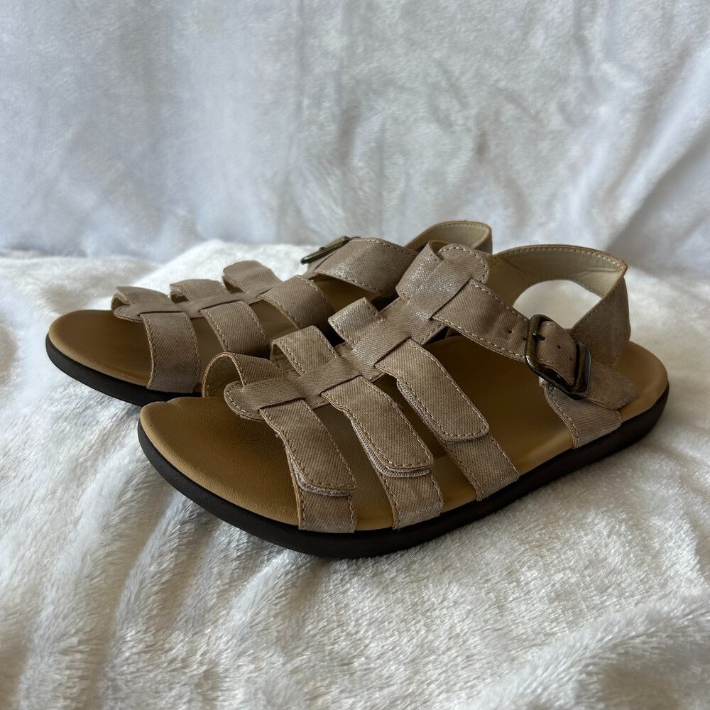 Revitalign Tan Leather Orthotic Sandals Size 8 Hook Poop Adjustment Comfort Shoe